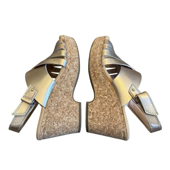 Clarks Giselle Ivy Wedge Sandals Rose Gold Metallic Cork Heel Comfort Size 7 - Picture 9 of 13